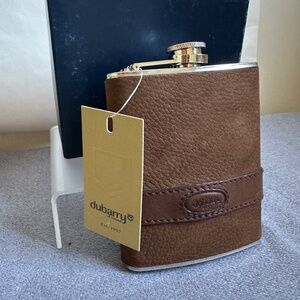 Dubarry of Ireland Rugby Leather Hip Flask Walnut NIB Whiskey Bourbon